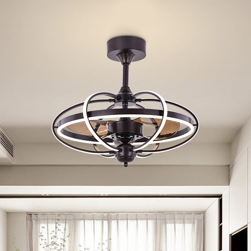 3-Blade Metal Geometry Semi Flush Mount Modernism 26" Wide LED Brown Ceiling Fan Light Fixture Clearhalo 'Ceiling Fans with Lights' 'Ceiling Fans' 'Modern Ceiling Fans' 'Modern' Lighting' 1984417