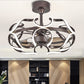 3-Blade Metal Geometry Semi Flush Mount Modernism 26" Wide LED Brown Ceiling Fan Light Fixture Brown E Clearhalo 'Ceiling Fans with Lights' 'Ceiling Fans' 'Modern Ceiling Fans' 'Modern' Lighting' 1984420