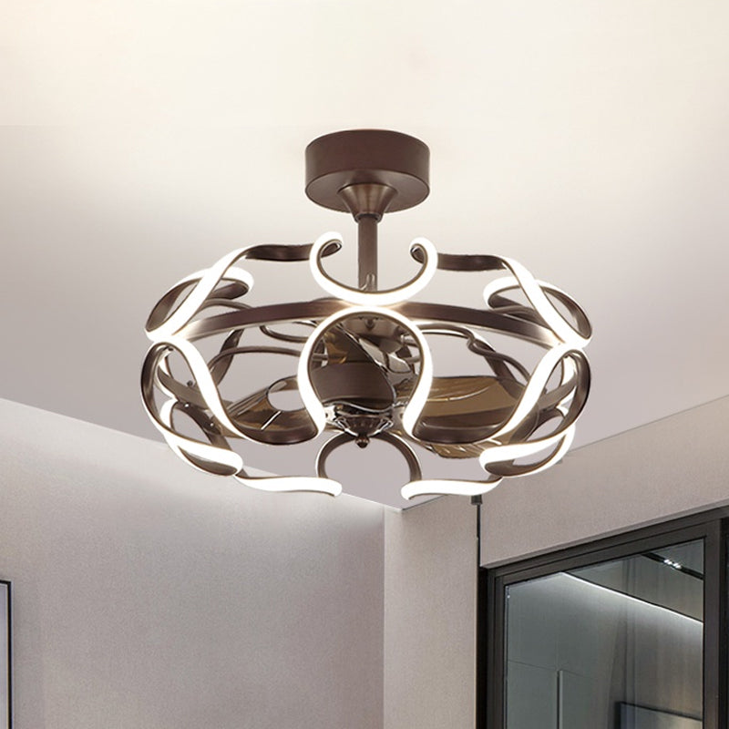 3-Blade Metal Geometry Semi Flush Mount Modernism 26" Wide LED Brown Ceiling Fan Light Fixture Clearhalo 'Ceiling Fans with Lights' 'Ceiling Fans' 'Modern Ceiling Fans' 'Modern' Lighting' 1984421