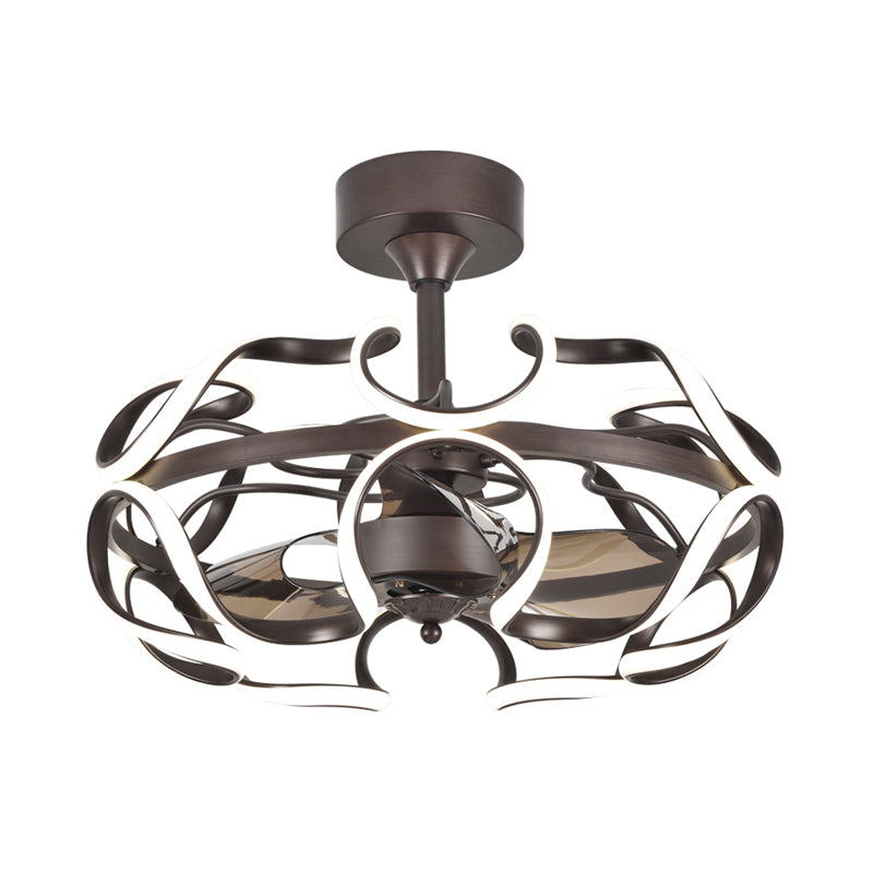 3-Blade Metal Geometry Semi Flush Mount Modernism 26" Wide LED Brown Ceiling Fan Light Fixture Clearhalo 'Ceiling Fans with Lights' 'Ceiling Fans' 'Modern Ceiling Fans' 'Modern' Lighting' 1984423