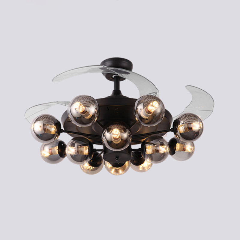 48" Wide Geometric Hanging Fan Light Modernity Metal Black Semi-Flush Mount with 4 Blades Clearhalo 'Ceiling Fans with Lights' 'Ceiling Fans' 'Modern Ceiling Fans' 'Modern' Lighting' 1984432