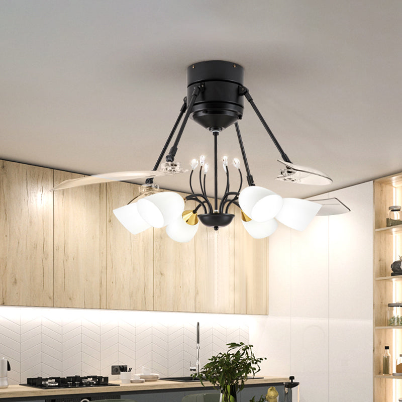 48" Wide Geometric Hanging Fan Light Modernity Metal Black Semi-Flush Mount with 4 Blades Clearhalo 'Ceiling Fans with Lights' 'Ceiling Fans' 'Modern Ceiling Fans' 'Modern' Lighting' 1984436