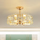 3-Blade Crystal Light Gold Pendant Fan Light Circle 31.5" Wide 8 Bulbs Traditional Semi-Flush Mount Clearhalo 'Ceiling Fans with Lights' 'Ceiling Fans' Lighting' 1984474
