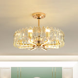 3-Blade Crystal Light Gold Pendant Fan Light Circle 31.5" Wide 8 Bulbs Traditional Semi-Flush Mount Clearhalo 'Ceiling Fans with Lights' 'Ceiling Fans' Lighting' 1984474