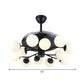 Black Globe Pendant Fan Lamp Contemporary 42" Wide 12 Lights Opal Glass Semi Flush Mount Light Clearhalo 'Ceiling Fans with Lights' 'Ceiling Fans' 'Modern Ceiling Fans' 'Modern' Lighting' 1984483