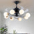 Global Semi Flush Minimalist White Glass 8 Lights Living Room Hanging Fan Light Fixture in Black, 42" Wide Black Clearhalo 'Ceiling Fans with Lights' 'Ceiling Fans' 'Modern Ceiling Fans' 'Modern' Lighting' 1984490