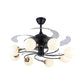Global Semi Flush Minimalist White Glass 8 Lights Living Room Hanging Fan Light Fixture in Black, 42" Wide Clearhalo 'Ceiling Fans with Lights' 'Ceiling Fans' 'Modern Ceiling Fans' 'Modern' Lighting' 1984494