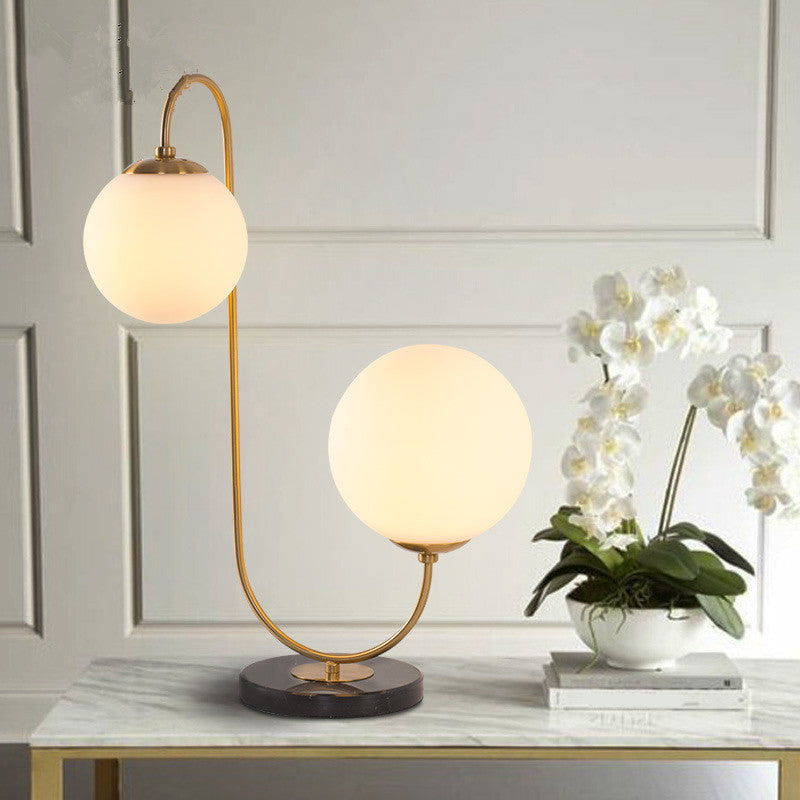 S/C Shaped/Bend Bedside Table Light Metal 1/2-Head Designer Night Lamp in Gold with Ball Cream Glass Shade Clearhalo 'Lamps' 'Table Lamps' Lighting' 1984497