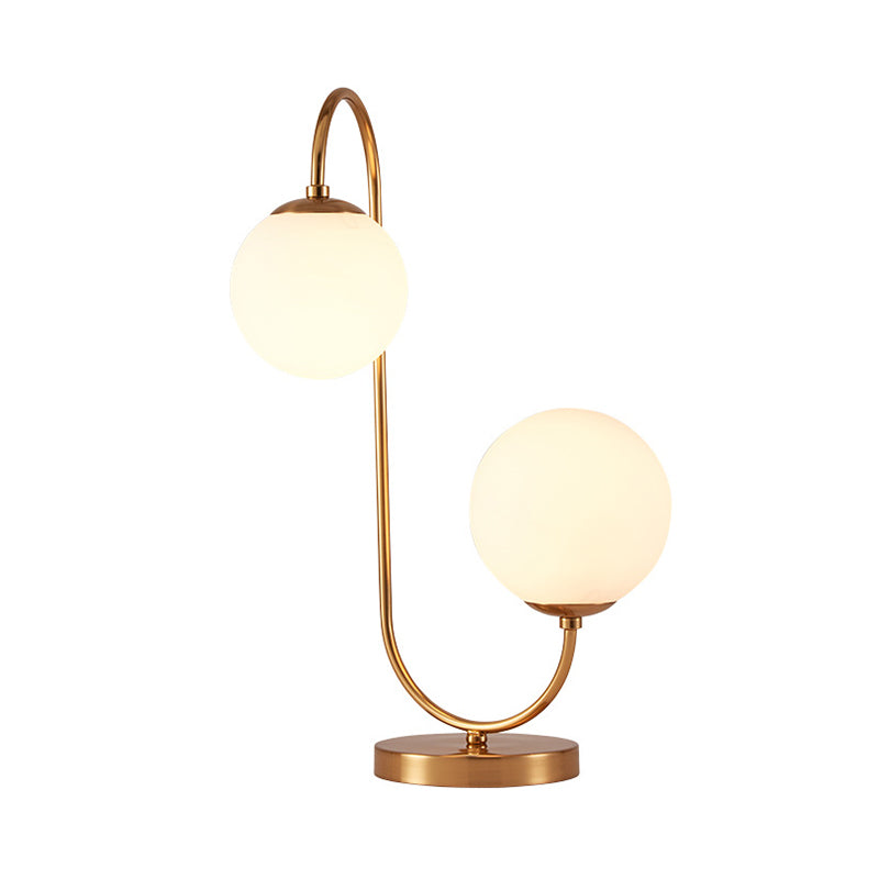 S/C Shaped/Bend Bedside Table Light Metal 1/2-Head Designer Night Lamp in Gold with Ball Cream Glass Shade Clearhalo 'Lamps' 'Table Lamps' Lighting' 1984499