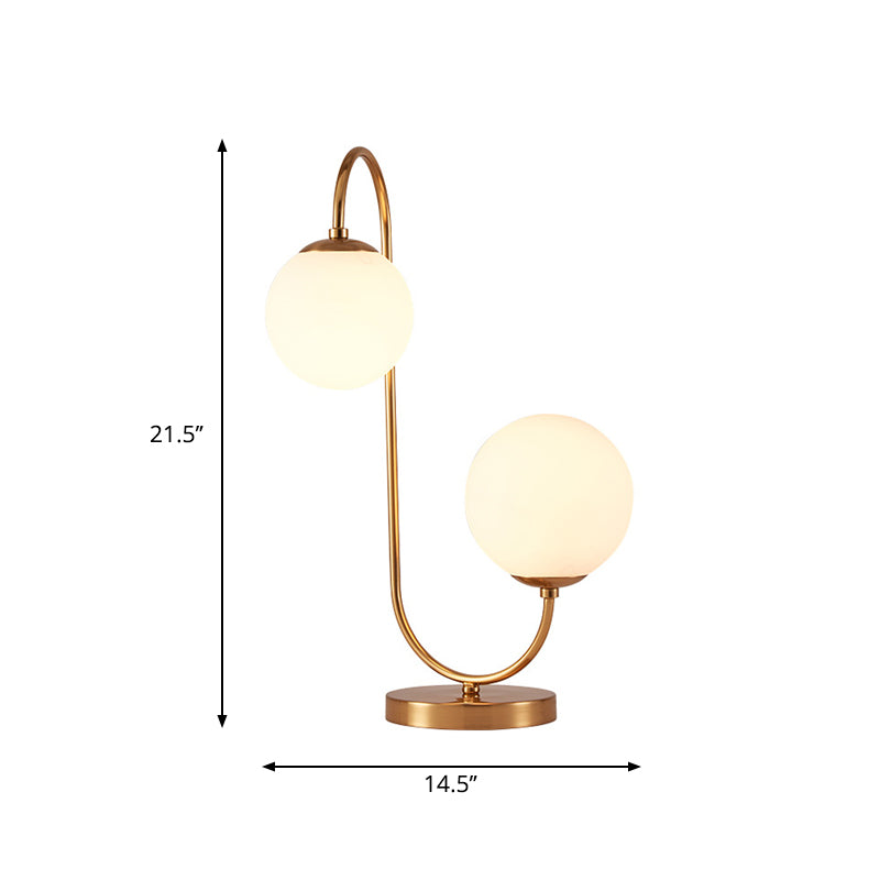 S/C Shaped/Bend Bedside Table Light Metal 1/2-Head Designer Night Lamp in Gold with Ball Cream Glass Shade Clearhalo 'Lamps' 'Table Lamps' Lighting' 1984500
