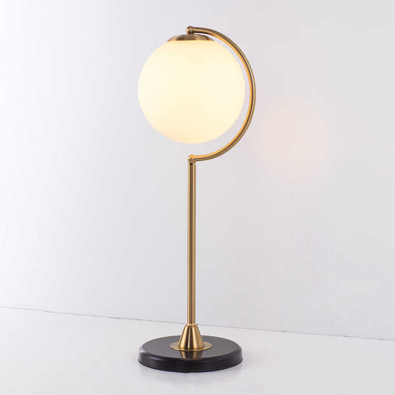 S/C Shaped/Bend Bedside Table Light Metal 1/2-Head Designer Night Lamp in Gold with Ball Cream Glass Shade Clearhalo 'Lamps' 'Table Lamps' Lighting' 1984502