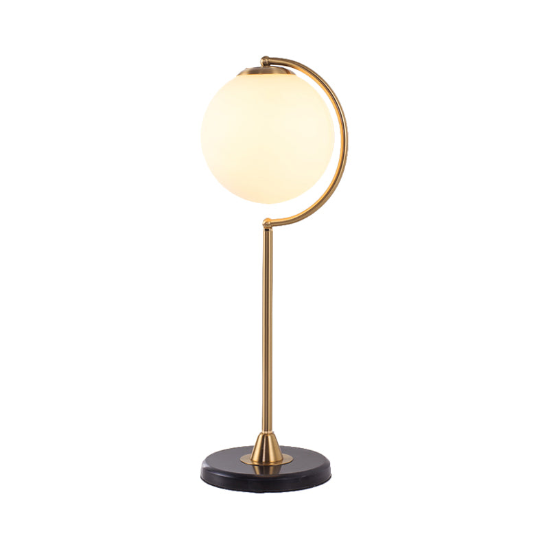 S/C Shaped/Bend Bedside Table Light Metal 1/2-Head Designer Night Lamp in Gold with Ball Cream Glass Shade Clearhalo 'Lamps' 'Table Lamps' Lighting' 1984503