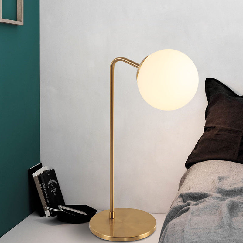 S/C Shaped/Bend Bedside Table Light Metal 1/2-Head Designer Night Lamp in Gold with Ball Cream Glass Shade Gold B Clearhalo 'Lamps' 'Table Lamps' Lighting' 1984505
