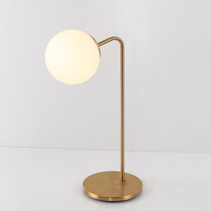 S/C Shaped/Bend Bedside Table Light Metal 1/2-Head Designer Night Lamp in Gold with Ball Cream Glass Shade Clearhalo 'Lamps' 'Table Lamps' Lighting' 1984507