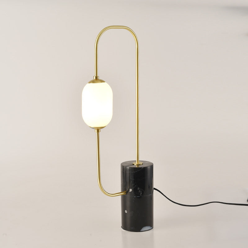 Circuit Nightstand Light Designer Marble 1-Light Black and Brass Table Lamp with Oval Milk Glass Shade Clearhalo 'Lamps' 'Table Lamps' Lighting' 1984511