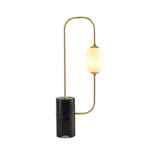 Circuit Nightstand Light Designer Marble 1-Light Black and Brass Table Lamp with Oval Milk Glass Shade Clearhalo 'Lamps' 'Table Lamps' Lighting' 1984513