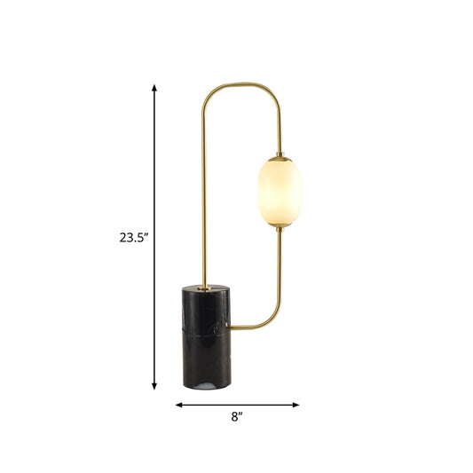 Circuit Nightstand Light Designer Marble 1-Light Black and Brass Table Lamp with Oval Milk Glass Shade Clearhalo 'Lamps' 'Table Lamps' Lighting' 1984514
