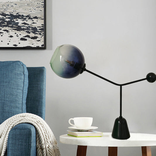 Fading Blue Glass Flower-Like Night Light Novelty Modern 1 Bulb Black Table Stand Lamp Clearhalo 'Lamps' 'Table Lamps' Lighting' 1984517