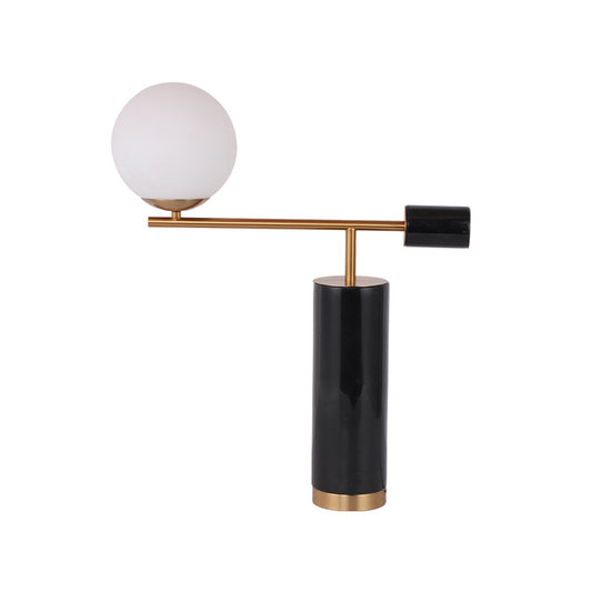 Designer Smoking Pipe Night Lamp Marble 1 Head Living Room Table Light in Black/White with Ball Opal Glass Shade Black Clearhalo 'Lamps' 'Table Lamps' Lighting' 1984524