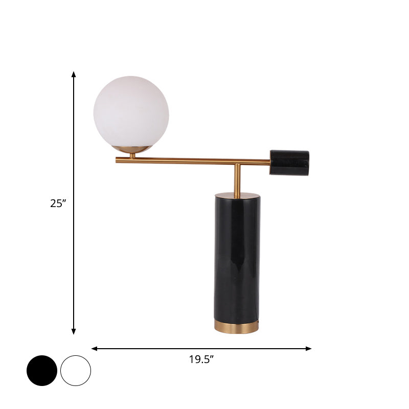 Designer Smoking Pipe Night Lamp Marble 1 Head Living Room Table Light in Black/White with Ball Opal Glass Shade Clearhalo 'Lamps' 'Table Lamps' Lighting' 1984525