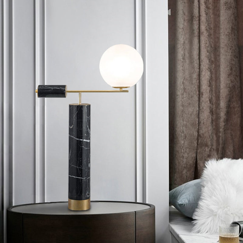 Mini Globe Opaline Glass Table Lamp Designer 1-Light Black Nightstand Light with Marble Column Clearhalo 'Lamps' 'Table Lamps' Lighting' 1984528