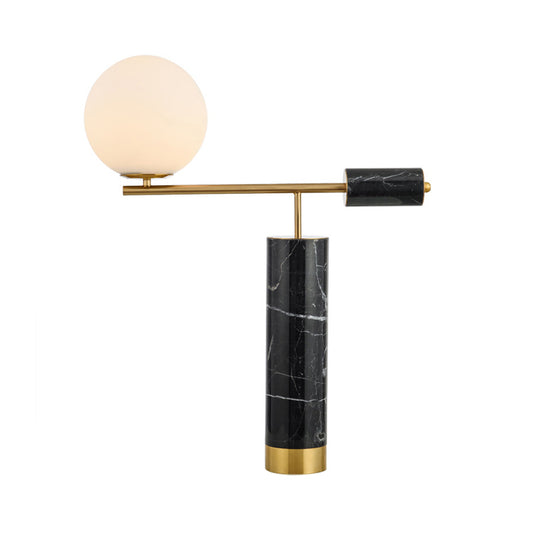Mini Globe Opaline Glass Table Lamp Designer 1-Light Black Nightstand Light with Marble Column Clearhalo 'Lamps' 'Table Lamps' Lighting' 1984529