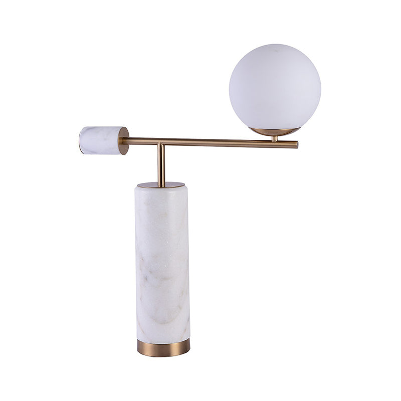 Black/White Lever Table Stand Light Postmodern 1 Bulb Marble Night Lamp with Orb Milk Glass Shade White Clearhalo 'Lamps' 'Table Lamps' Lighting' 1984531