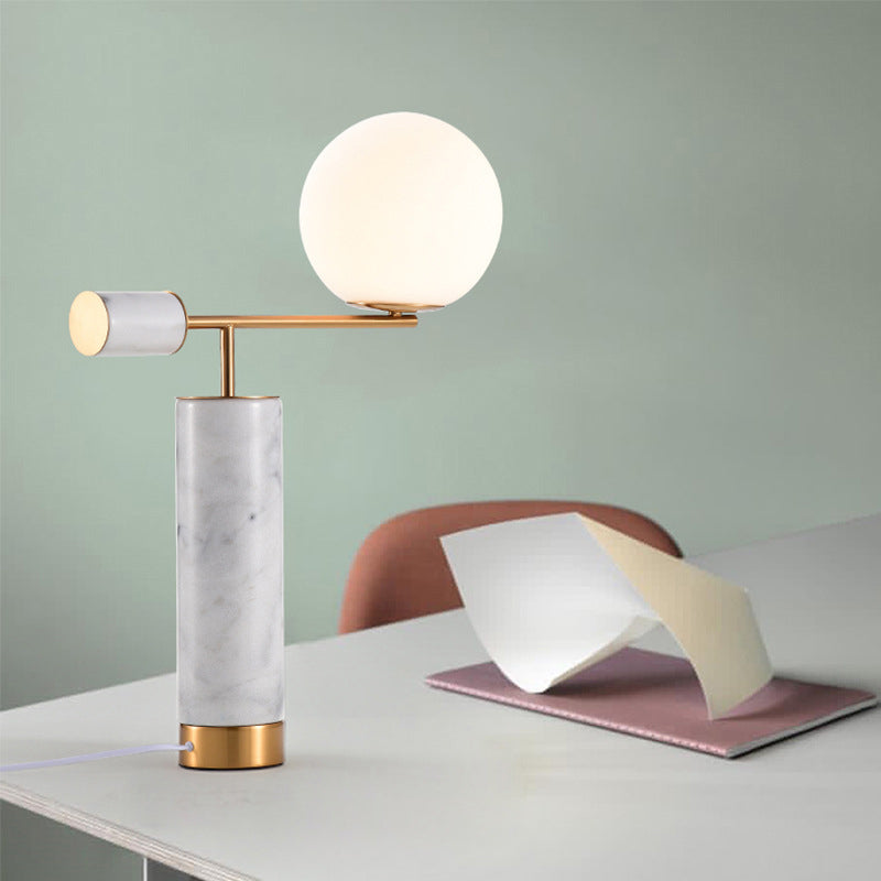 Black/White Lever Table Stand Light Postmodern 1 Bulb Marble Night Lamp with Orb Milk Glass Shade Clearhalo 'Lamps' 'Table Lamps' Lighting' 1984532