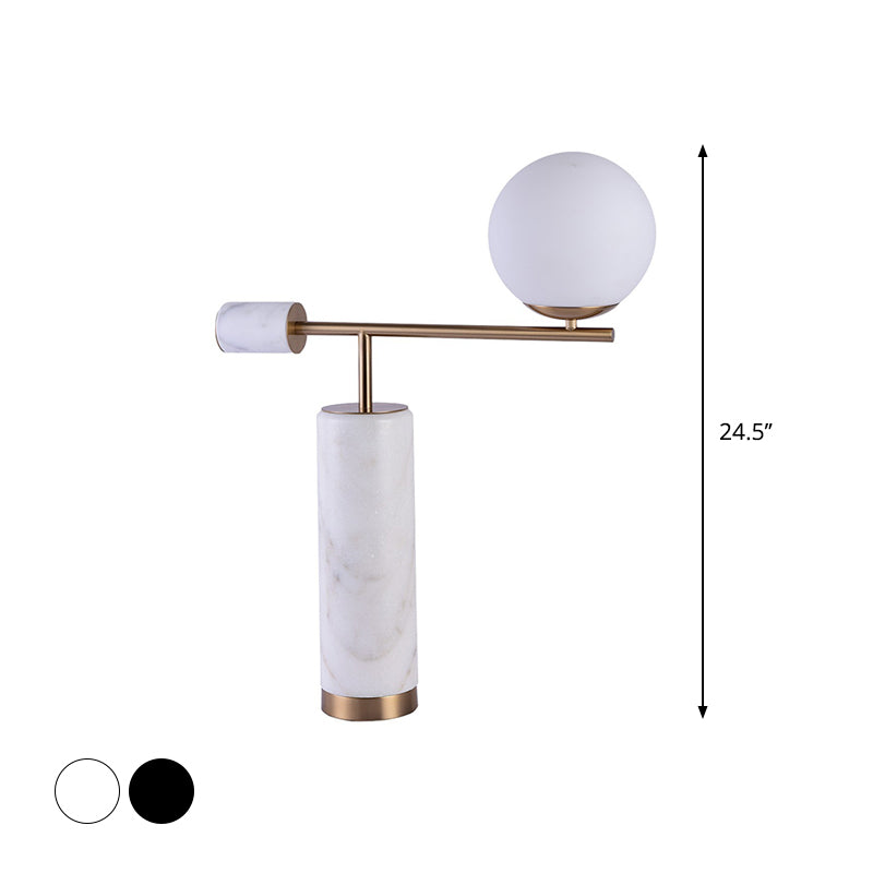Black/White Lever Table Stand Light Postmodern 1 Bulb Marble Night Lamp with Orb Milk Glass Shade Clearhalo 'Lamps' 'Table Lamps' Lighting' 1984533
