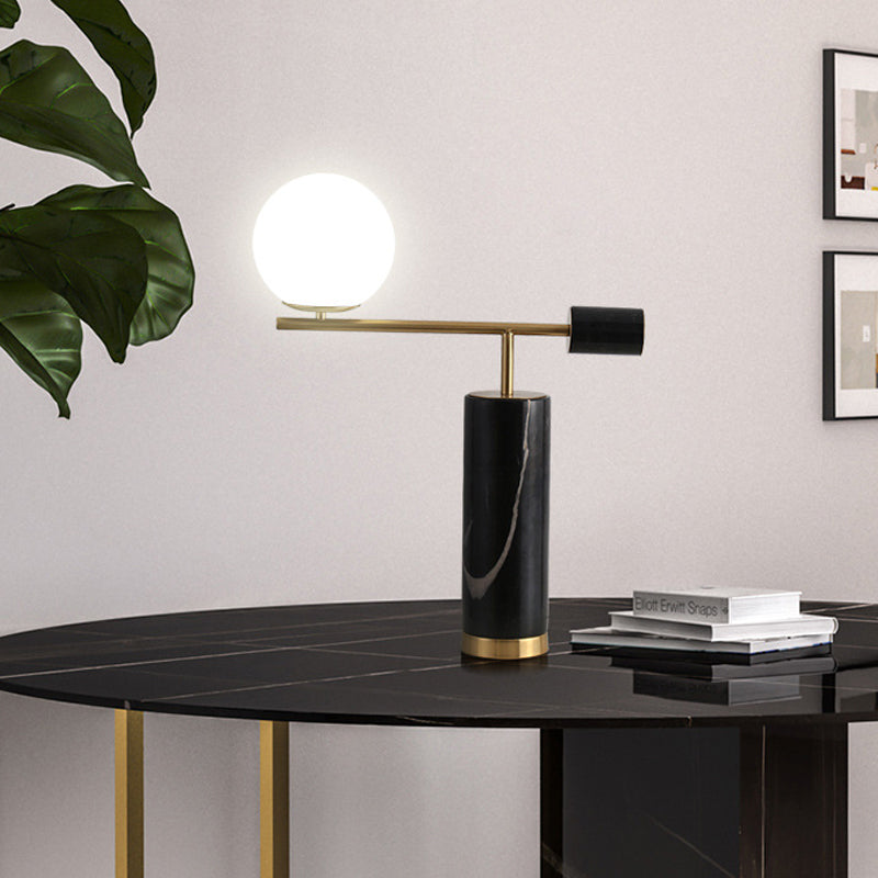 Black/White Lever Table Stand Light Postmodern 1 Bulb Marble Night Lamp with Orb Milk Glass Shade Clearhalo 'Lamps' 'Table Lamps' Lighting' 1984536