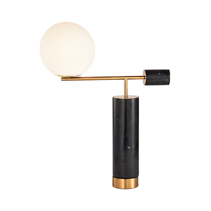 Black/White Lever Table Stand Light Postmodern 1 Bulb Marble Night Lamp with Orb Milk Glass Shade Clearhalo 'Lamps' 'Table Lamps' Lighting' 1984537