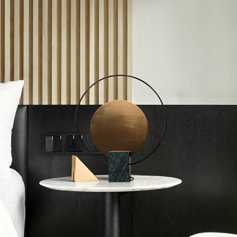 Designer Circular Nightstand Lamp Marble Single-Bulb Living Room Table Light in Black/Green and Brass Clearhalo 'Lamps' 'Table Lamps' Lighting' 1984540