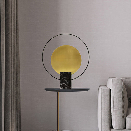 Designer Circular Nightstand Lamp Marble Single-Bulb Living Room Table Light in Black/Green and Brass Black Clearhalo 'Lamps' 'Table Lamps' Lighting' 1984543