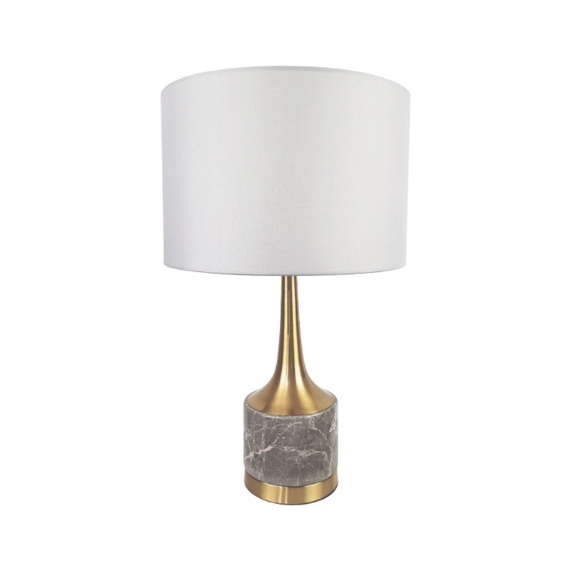 Antiqued Gold Flared Night Lamp Modern 1-Light Marble Table Light with Cylindrical Fabric Shade Clearhalo 'Lamps' 'Table Lamps' Lighting' 1984564