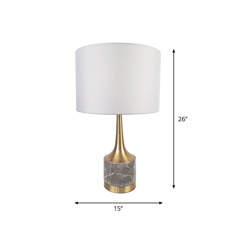Antiqued Gold Flared Night Lamp Modern 1-Light Marble Table Light with Cylindrical Fabric Shade Clearhalo 'Lamps' 'Table Lamps' Lighting' 1984565