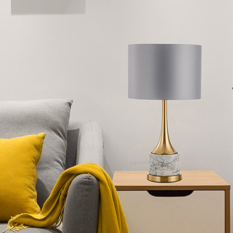 Trumpet Flared Nightstand Light Nordic Marble Single Antiqued Gold Table Lamp with Fabric Shade Gold A Clearhalo 'Lamps' 'Table Lamps' Lighting' 1984566