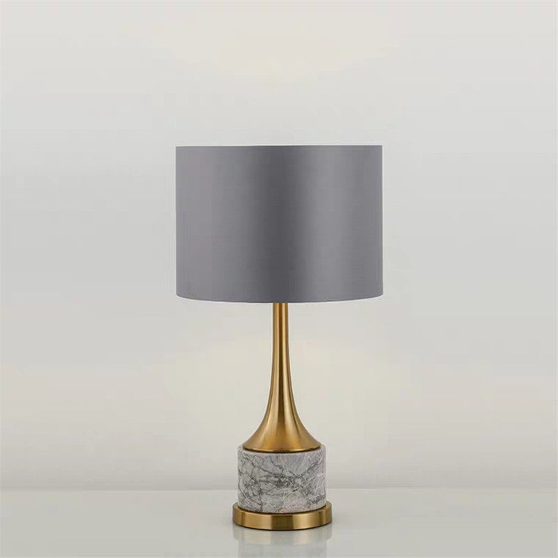 Trumpet Flared Nightstand Light Nordic Marble Single Antiqued Gold Table Lamp with Fabric Shade Clearhalo 'Lamps' 'Table Lamps' Lighting' 1984567