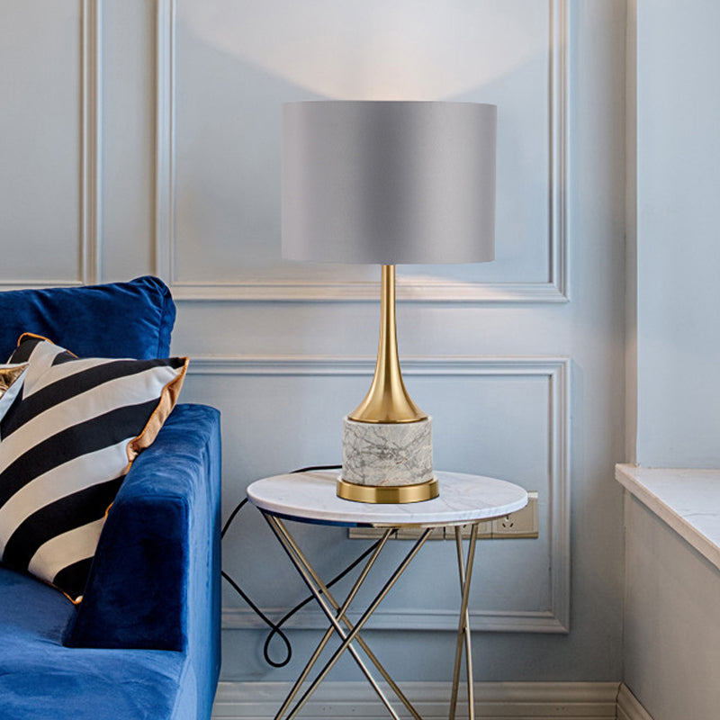Trumpet Flared Nightstand Light Nordic Marble Single Antiqued Gold Table Lamp with Fabric Shade Clearhalo 'Lamps' 'Table Lamps' Lighting' 1984568