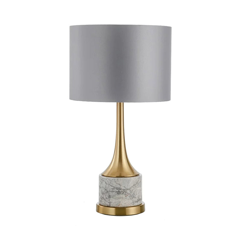Trumpet Flared Nightstand Light Nordic Marble Single Antiqued Gold Table Lamp with Fabric Shade Clearhalo 'Lamps' 'Table Lamps' Lighting' 1984569