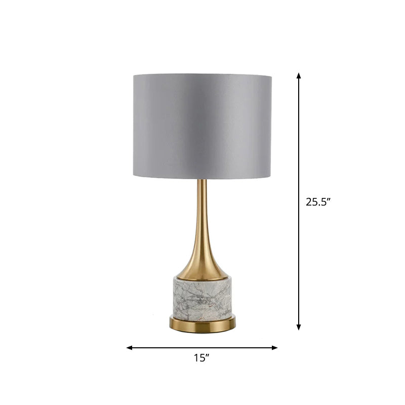 Trumpet Flared Nightstand Light Nordic Marble Single Antiqued Gold Table Lamp with Fabric Shade Clearhalo 'Lamps' 'Table Lamps' Lighting' 1984570