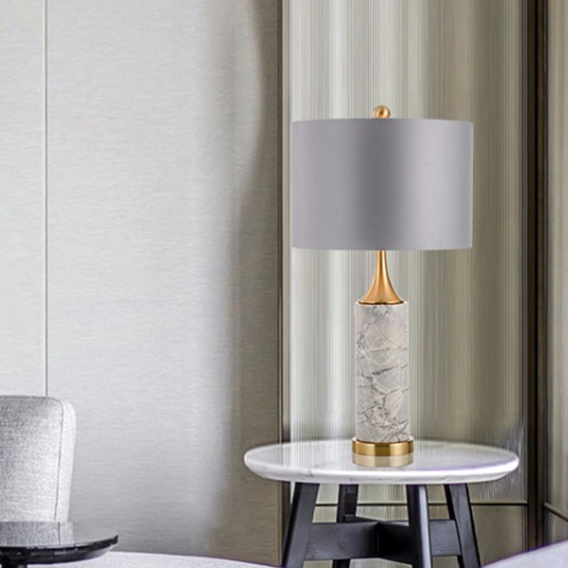 Trumpet Flared Nightstand Light Nordic Marble Single Antiqued Gold Table Lamp with Fabric Shade Gold B Clearhalo 'Lamps' 'Table Lamps' Lighting' 1984571