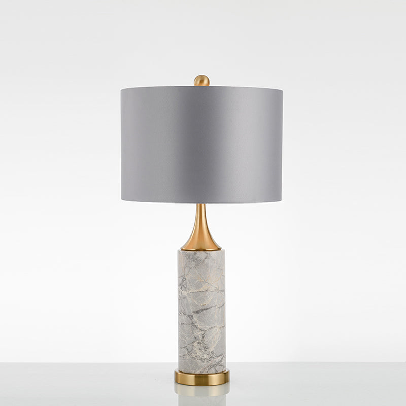 Trumpet Flared Nightstand Light Nordic Marble Single Antiqued Gold Table Lamp with Fabric Shade Clearhalo 'Lamps' 'Table Lamps' Lighting' 1984572