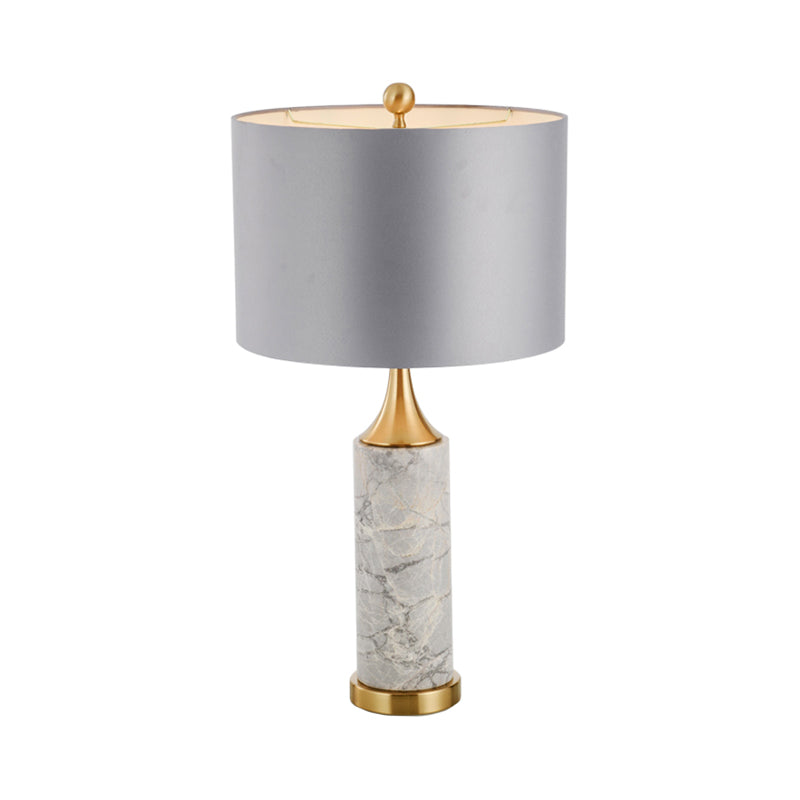 Trumpet Flared Nightstand Light Nordic Marble Single Antiqued Gold Table Lamp with Fabric Shade Clearhalo 'Lamps' 'Table Lamps' Lighting' 1984573
