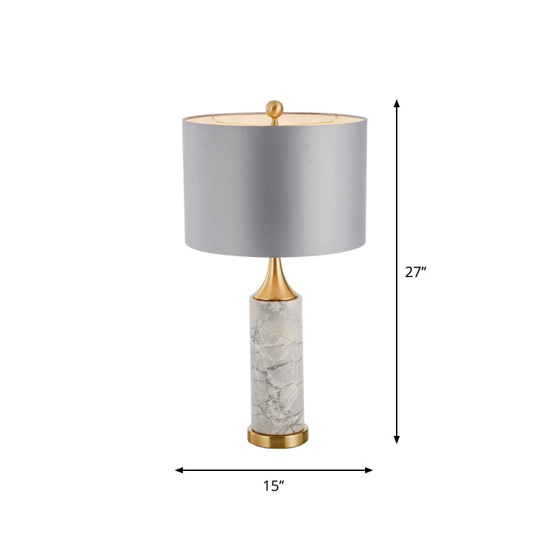 Trumpet Flared Nightstand Light Nordic Marble Single Antiqued Gold Table Lamp with Fabric Shade Clearhalo 'Lamps' 'Table Lamps' Lighting' 1984574