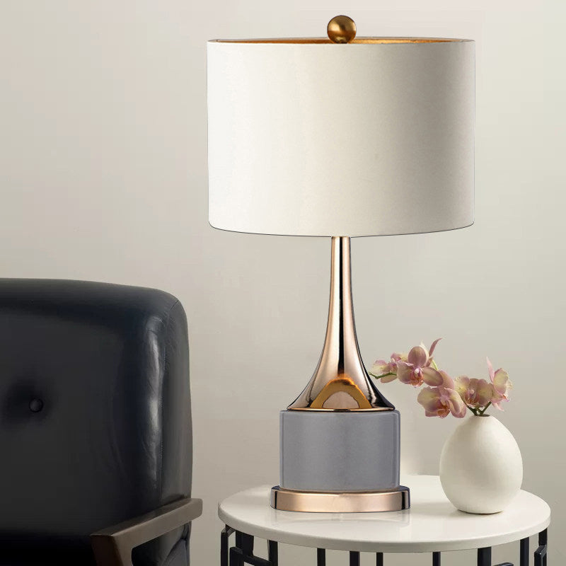 Trumpet Flared Nightstand Light Nordic Marble Single Antiqued Gold Table Lamp with Fabric Shade Gold C Clearhalo 'Lamps' 'Table Lamps' Lighting' 1984575