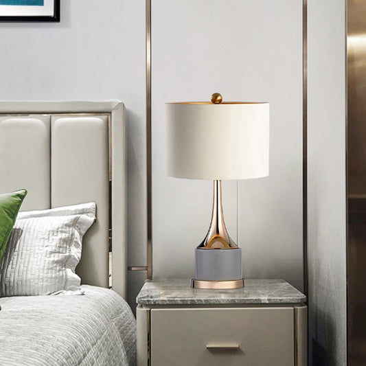 Trumpet Flared Nightstand Light Nordic Marble Single Antiqued Gold Table Lamp with Fabric Shade Clearhalo 'Lamps' 'Table Lamps' Lighting' 1984576