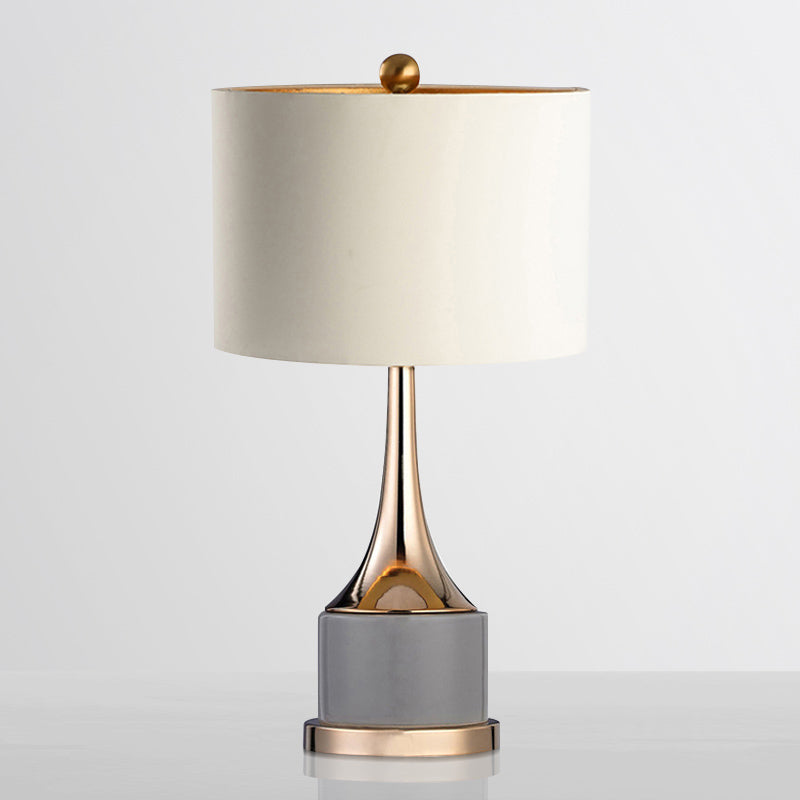 Trumpet Flared Nightstand Light Nordic Marble Single Antiqued Gold Table Lamp with Fabric Shade Clearhalo 'Lamps' 'Table Lamps' Lighting' 1984577
