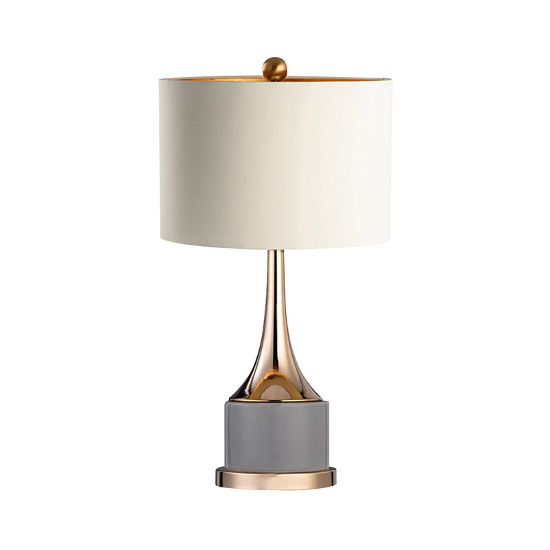 Trumpet Flared Nightstand Light Nordic Marble Single Antiqued Gold Table Lamp with Fabric Shade Clearhalo 'Lamps' 'Table Lamps' Lighting' 1984578