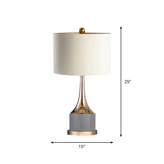 Trumpet Flared Nightstand Light Nordic Marble Single Antiqued Gold Table Lamp with Fabric Shade Clearhalo 'Lamps' 'Table Lamps' Lighting' 1984579