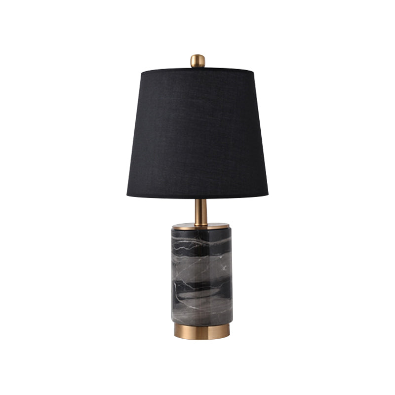 Nordic Empire Shade Table Lamp Fabric 1 Bulb Bedroom Night Light with Marble Column in Black/White/Grey Black Clearhalo 'Lamps' 'Table Lamps' Lighting' 1984580